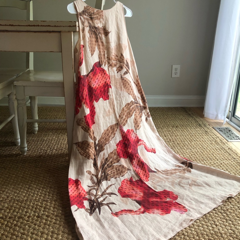 New w Tag: Chicos Floral Linen Maxi Dress with Pockets. Size US 8 - Picture 4 of 15